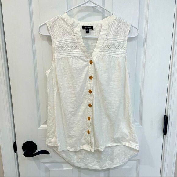 For Cynthia Beachwear White Button Down Lace Detail Tank Women’s Size M - Picture 1 of 6